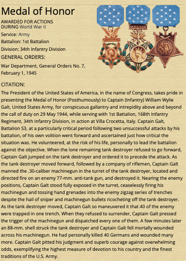 William Galt's Medal of Honor citation.